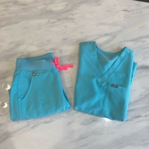 Figs scrubs neon blue